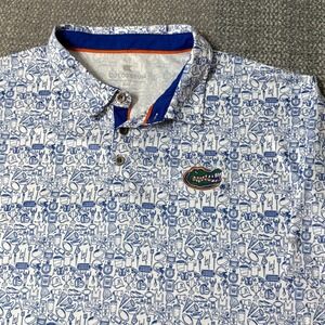 University of Florida Gators All Over Print Polo Shirt Mens XXL Blue White Golf